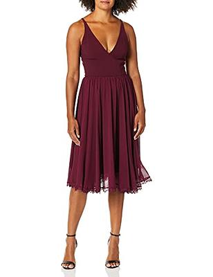 Dress the Population Women's Alicia Plunging Mix Media Sleeveless Fit &  Flare Midi Dress Dress, Burgundy, l - Yahoo Shopping