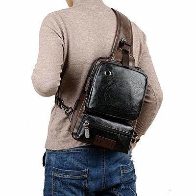 Sling Crossbody Backpack Shoulder Bag Men Women Leather Chest