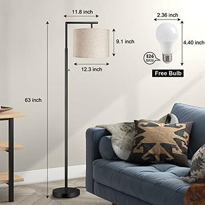 Outon Floor Lamps for Living Room with Remote Control, 4 Color Temperatures Pole Lamps with Linen Shade for Bedroom, Office, Black