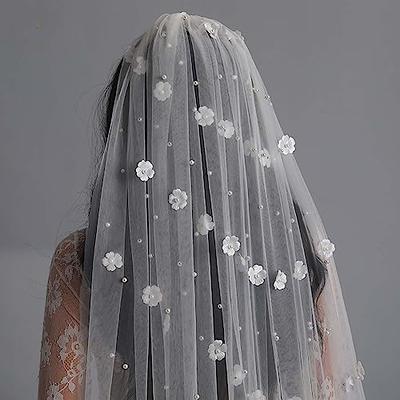 Yalice Pearl Bridal Wedding Veils Flower Long Cathedral Veil 118'' Veils  for Brides 1 Tier Fingertip Length Veil with Comb (Catherdral Length:300 *  150cm/118 * 59'', White-Style-C) - Yahoo Shopping
