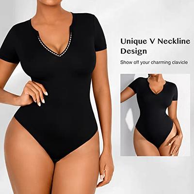 FeelinGirl Lace Bodysuit for Women Tummy Control Shapewear V Neck