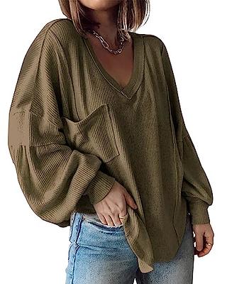 Agnes Urban Womens V Neck Long Sleeve Tops Dressy Casual Fall Shirts Puff  Sleeve Loose Tunic Trendy Tops Blouses Blackish Green-S at  Women's  Clothing store