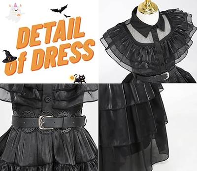 Wednesday Addams Dress for Girls Wednesday Costumes Halloween Cosplay  Costume Party Outfit with Belt 