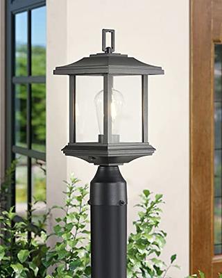 LUTEC LED Outdoor Lamp Post with 3 Light Black Post Lantern for Lawn Patio  Yard Pathway Garden Black Light Pole with Clear Glass Panels