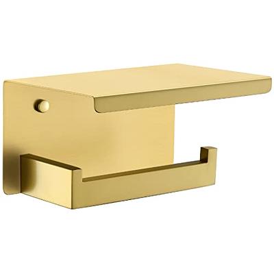 Modern Brass Toilet Paper Holder with Wooden Shelf