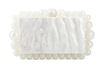 White Beaded Art Deco Clutch Purse Evening Bag Scalloped Vine