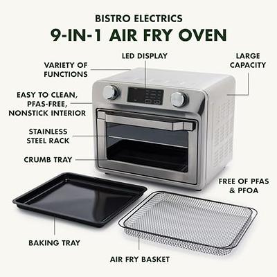 GreenPan Bistro Stainless Steel 9-in-1 Air Fry Oven, Nonstick Baking Pan,  Stainless Steel Rack, and Basket, Fast Heating, Multifunction Presets