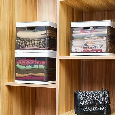 PINKPUM Stackable Plastic Storage Basket-Foldable Closet Organizers an