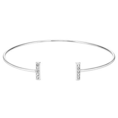 925 Sterling Silver 67mm Pave Bar Cuff, Adjustable, Women's