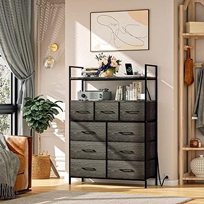 Charging 6 Drawer Dresser, Clothes Storage Tower, Storage Drawers, Organizer, 1 Outlet & 2 USB Ports, Dresser for Closet, Grey