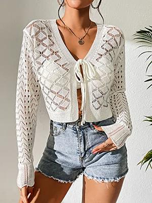 V-Neck Pointelle Knit Cardigan