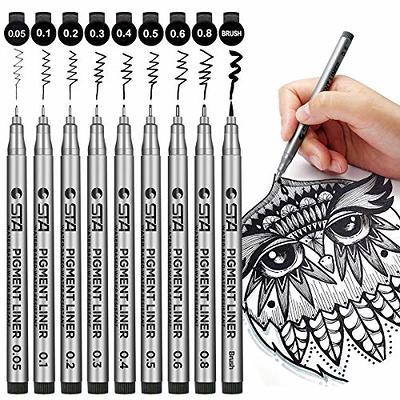 Arteza Micro-Line Ink Pens, Set of 10 Black Fineliners, Sizes 005, 01, 02, 03