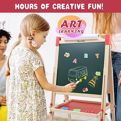 Art Easel for Kids-115 Accessories Kids Wooden Easel, Adjustable Double  Sided Magnetic Dry Erase Board & Chalkboard Paper Roll Kids Easel, 3-in-1