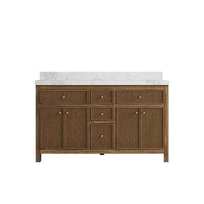 Sonoma Solid Teak 84 in. W x 22 in. D Double Sink Bathroom Vanity with  Countertop