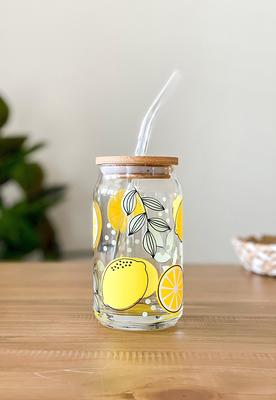 Lemon 16oz Glass Cup with Bamboo Lid