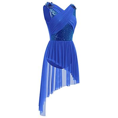 AFAVOM Women's Lyrical Dance Costume Sleeveless V-Neck Sequin Flower Lyrical  Dance Dress Asymmetric Flowy Mesh Tulle Skirt Contemporary Dance Costumes Ballet  Leotard Dancewear Royal Blue M - Yahoo Shopping