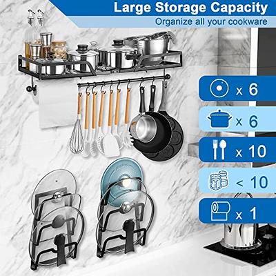 ETECHMART 3 IN 1 Pot Rack Wall Mounted with 2PCS Pan Lid Racks, 30 Inch  Hanging Storage Shelf, Detachable Rail Hanger with 10 Hooks, Heavy Duty