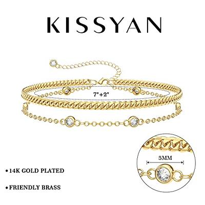 KissYan Gold Bracelets for Women, Dainty 14K White Gold Plated Layered  Paperclip Tiny Pearl Cuban Link Chain Bracelet Set Adjustable Cute Jewelry  Gift for Girls(G-cuban cz) - Yahoo Shopping