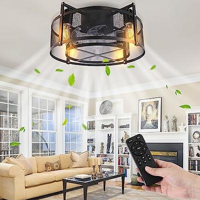 Caged Ceiling Fans with Lights Black 20 inch Flush Mount Ceiling Fan Light