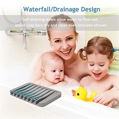 3 Pack Silicone Soap Dish with Drain, Bar Soap Holder for Shower/Bathroom,  Self Draining Waterfall Soap Tray/Saver for Kitchen, Keep Soap Dry, Easy to