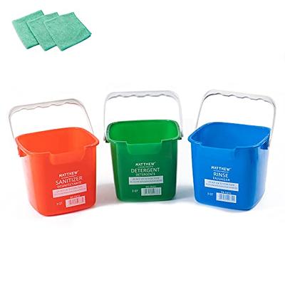 Matthew Red&Green&Blue Detergent and Sanitizing Cleaning Bucket 6 Quart  Cleaning Pail,Set of 3 Square Containers,Built-In Spout w/Handle,Wash Rinse