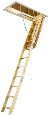 Louisville Wood Folding Attic Ladder 7.75-ft to 10.25-ft (Rough Opening:  22.5-in x 54-in) with 250-lb Capacity at