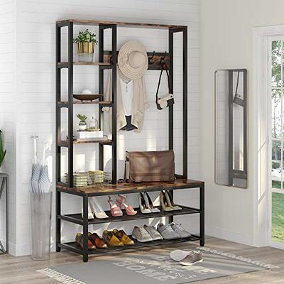 Industrial Hall Tree, Entryway Coat Rack with Shoe Storage Shelf