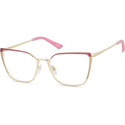 Zenni Women's Vintage Cat-Eye Prescription Glasses Gold Stainless Steel Full Rim Frame, Spring Hinges, Nose Pads, Blokz Blue Light Glasses, 3226714