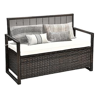 Outsunny Patio Wicker Storage Bench Box, Outdoor PE Rattan Pool Deck Bin