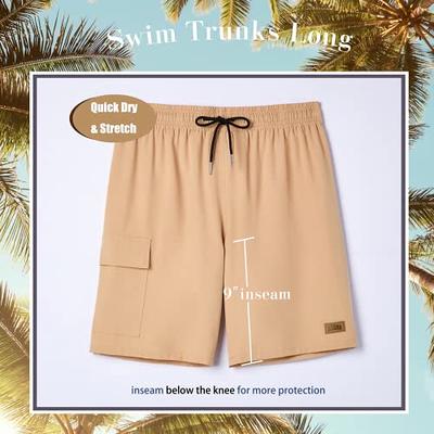 BRISIRA Mens Swim Trunks 9 inch Inseam Board Shorts with Compression Liner Swimsuit Bathing Suit Quick Dry Cargo Pocket
