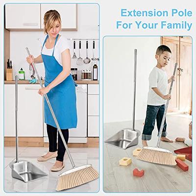 Broom and Dustpan Set - Premium Long Handled Broom Dustpan Combo - Upright Standing Lobby Broom and Dust Pan Brush w/ Handle - Great Edge