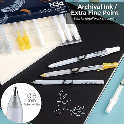 Arrtx Gold Silver Gel Pens 8 Pack,1.0MM Bold Point Opaque Gel Ink  Pens,Large Capacity White Ink Pens for Black Paper Drawing Sketching  Illustration