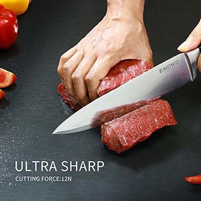 enowo Steak Knives Set of 4, Serrated Steak Knives with Full Tang Handle,  Dishwasher Safe Stainless Steel Steak Knife Set, Carving Knife and Fork Set