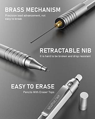 Nicpro 2 PCS 0.9 mm Metal Mechanical Pencils Set, Drafting Pencil for  Artist Writing, Sketching, Drawing, with 4 Tubes HB Lead Refill & Erasers