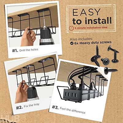 Under Desk Cable Management Tray 1 Pack, Xpatee Wire Management No Drill,  Cable Tray with Clamp for Desk Wire Management, Computer Cable Rack for