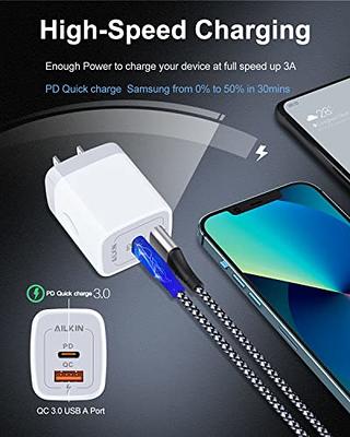 3Pack Dual Port USB-C Wall Plug-in USB Charger, AILKIN 20W Power Delivery +  QC3.