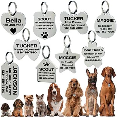 GoTags Stainless Steel Pet ID Tags, Personalized Dog Tags and Cat Tags, up  to 8 Lines of Custom Text, Engraved on Both Sides, in Bone, Round, Heart
