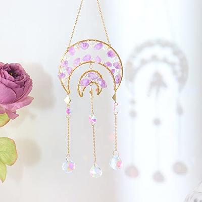 Amethyst Crystals Suncatcher - Hanging Moon Sun Catcher with Glass