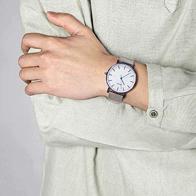 Men's Fashion Minimalist Wrist Watch Analog Blue Date with Silver Stai –  bureiwatches