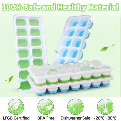 Ice Cube Tray with Lid and Bin, Jrisbo 4 Pack Silicone Easy-Release Ice  Cube Trays with Ice Container, Stackable Ice Trays with Storage Ice Bucket,  4