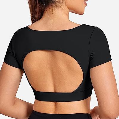 YEOREO Women Open Back Tee Crop Tops with Removable Pad Workout Backless  Gym Shirt Bra Going Out T Shirt Top - Yahoo Shopping