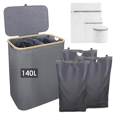 Laundry Hamper 125L 3-Section Laundry Clothes Basket with Lid &