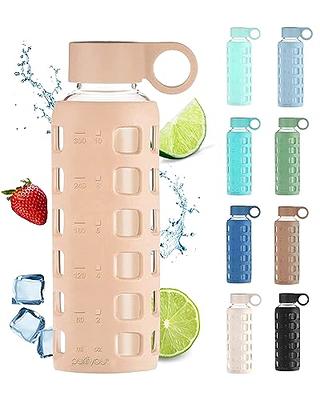 purifyou Premium 40/32 / 22/12 oz Glass Water Bottles with Volume & Times  to Drink, Silicone Sleeve & Stainless Steel Lid Insert, Reusable Bottle for Fridge  Water, Milk, Juice (12oz Hazelnut) - Yahoo Shopping