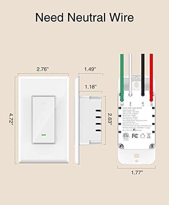 GHome Smart Switch, 2.4Ghz Wi-Fi Light Switch Compatible with Alexa, Google  Home, Neutral Wire Required, Single-Pole,UL Certified,Voice Control and