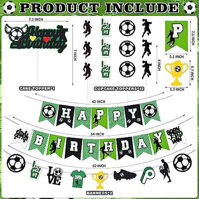 Real Madrid CF Party Decorations,Soccer Birthday Party Supplies Includes  Banner - Cake Topper - 12 Cupcake Toppers - 18 Balloons