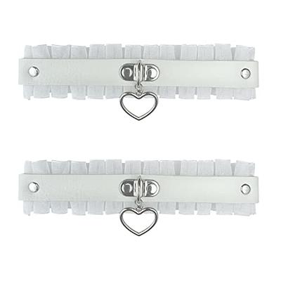 Women Girl Leather Heart Garters Goth Leg Garters Belt Punk Lace