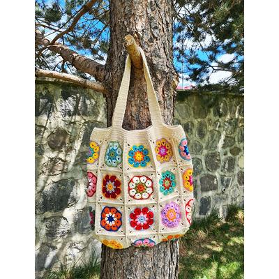 Crochet Tote Bag, Boho Hippie Handbag