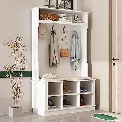 Entryway hall tree with coat rack 4 hooks and storage bench shoe cabinet  white - Yahoo Shopping