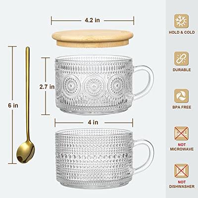 Vintage Coffee Mugs, Overnight Oats Containers with Bamboo Lids and Spoons  - 14oz Clear Embossed Glass Cups, Cute Coffee Bar Accessories, Iced Coffee  Glasses, Ideal for Cappuccino, Tea, Latte, 2 Pack - Yahoo Shopping