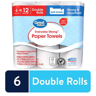 Great Value Ultra Strong Paper Towels, Split Sheets, 6 Double Rolls